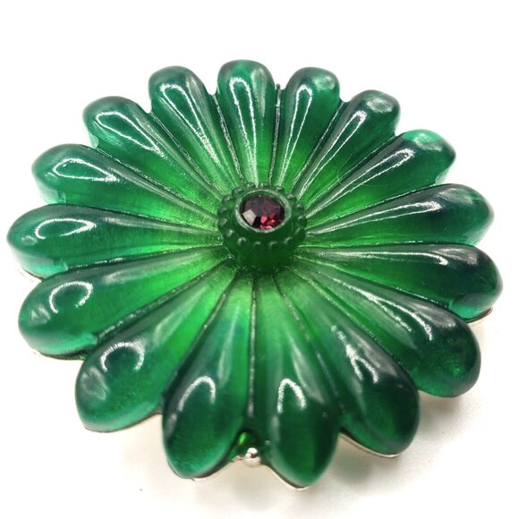 Vintage Emerald Green Lucite and Amethyst Brooch with Chrome Backing 1.75" VGC - Picture 5 of 7